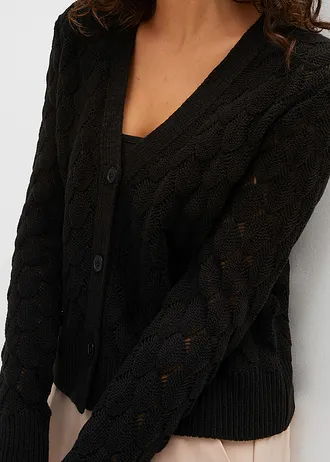 Jachetă tricotată cu model ajurat • negru • magazin bonprix