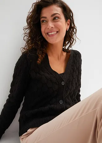 Gilet en maille ajourée • noir • Boutique bonprix