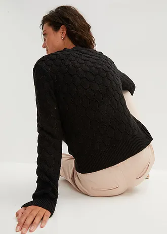 Jachetă tricotată cu model ajurat • negru • magazin bonprix