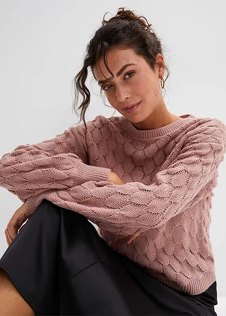 Pull en maille ajourée • bois de rose • Boutique bonprix