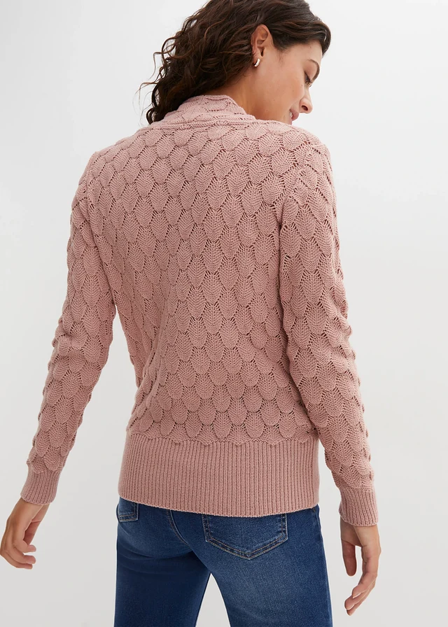 Pull ajouré style cache-cœur, Couleur: bois de rose