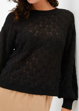 Pull en maille ajourée • noir • Boutique bonprix