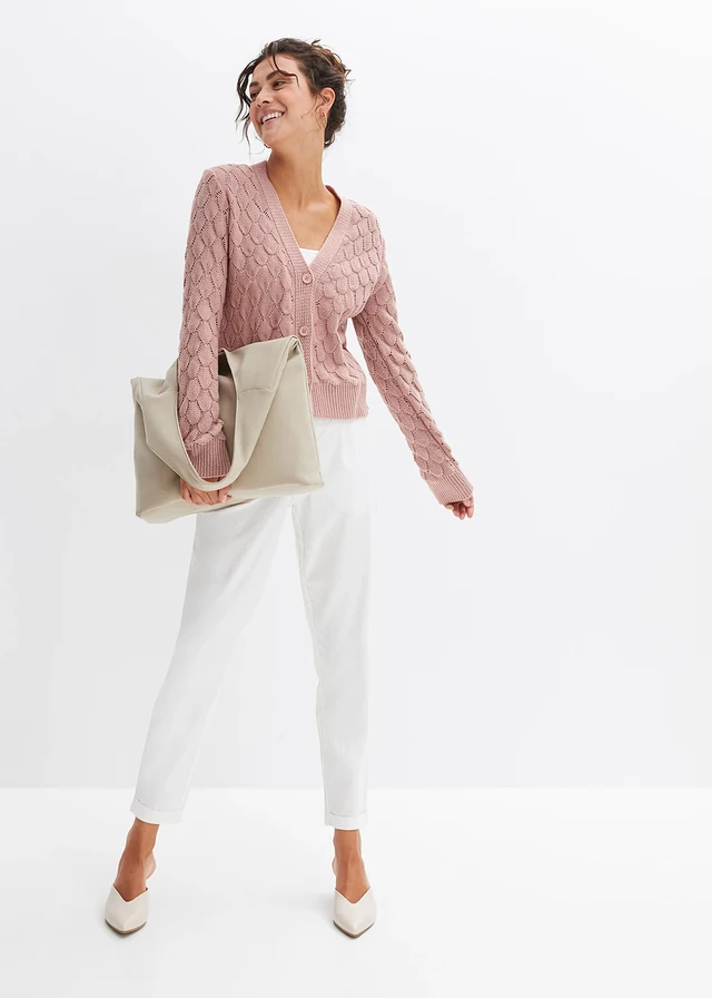 Jachetă tricotată cu model ajurat • roz/gri • magazin bonprix