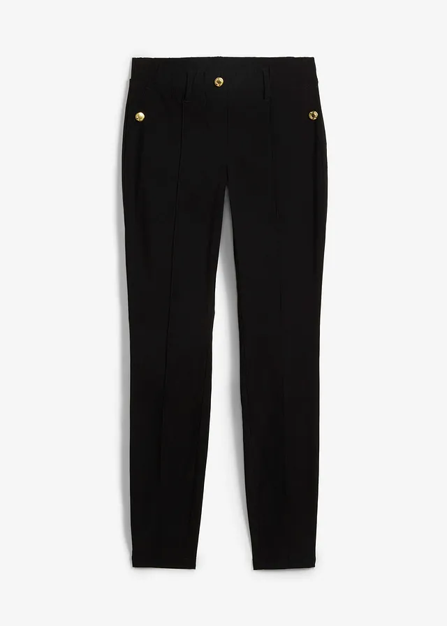 Pantaloni stretch cu elastic în talie nasturi deco