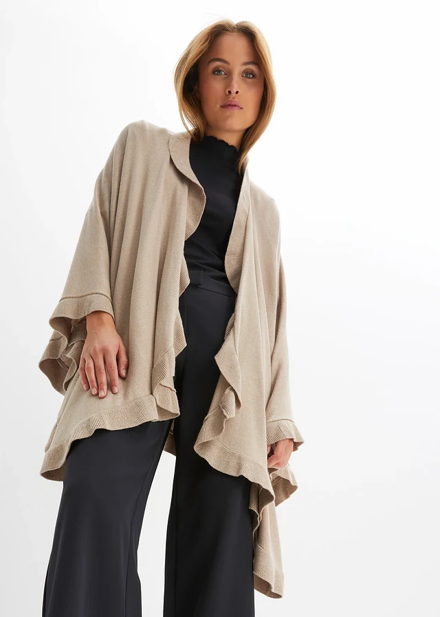Poncho en maille douce, Couleur: taupe