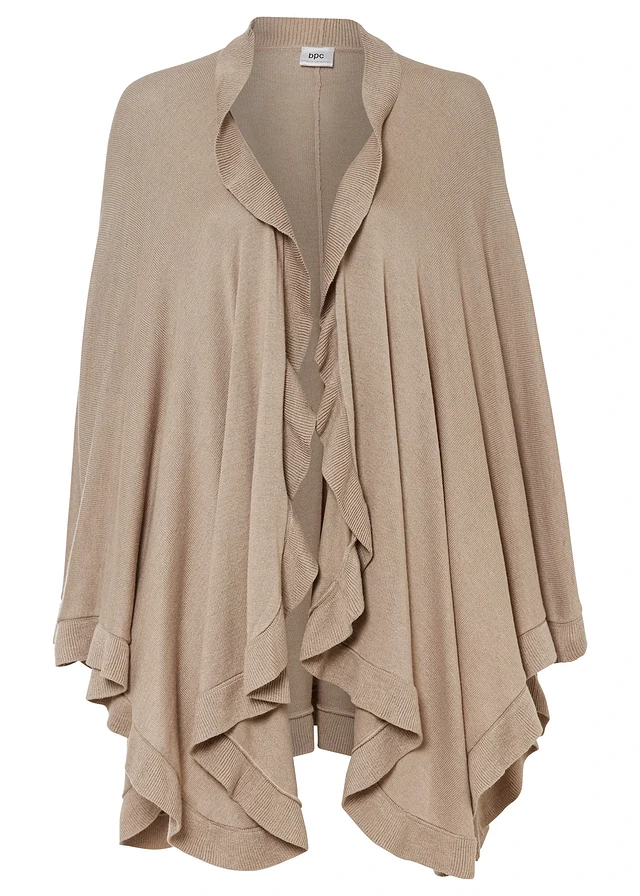 Poncho en maille douce, Couleur: taupe