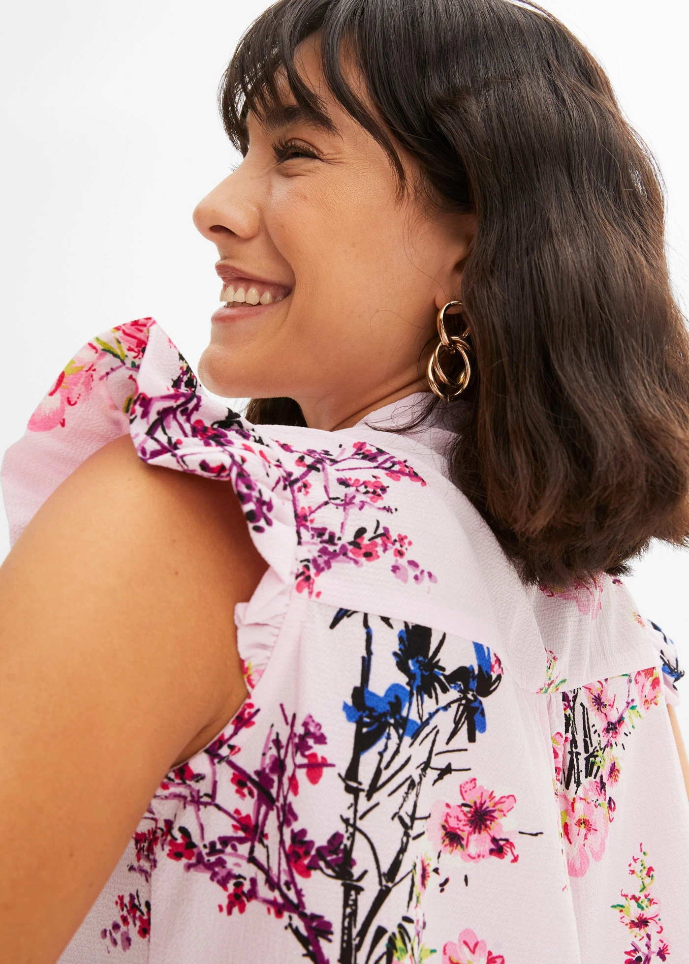 Blouse sans manches avec col lavallière • rose floral • Boutique bonprix