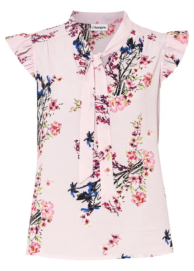 Blouse à lavallière et mancherons volantés • rose floral • Boutique bonprix