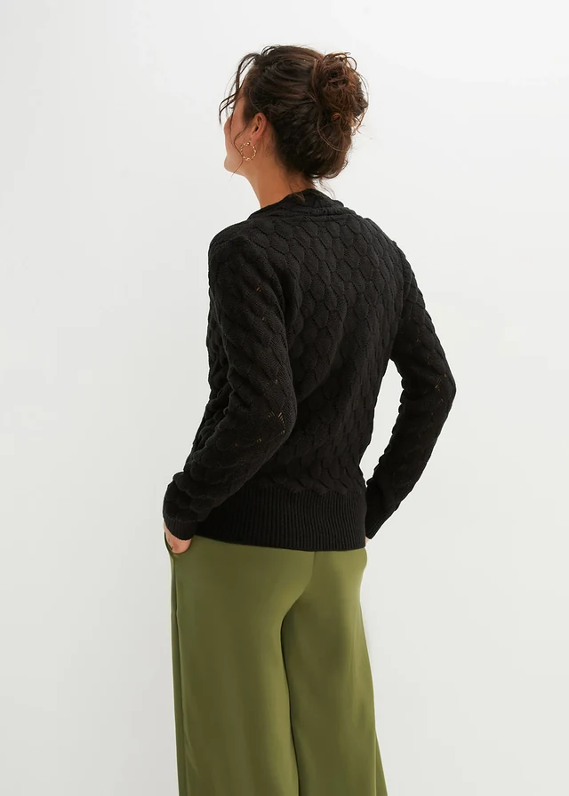 Pull ajouré style cache-cœur, Couleur: noir