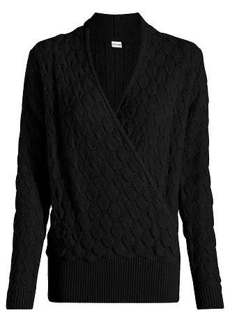 Pull ajouré style cache-cœur, Couleur: noir