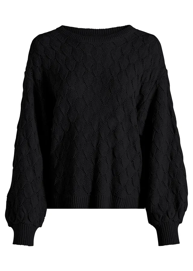 Pull en maille ajourée • noir • Boutique bonprix