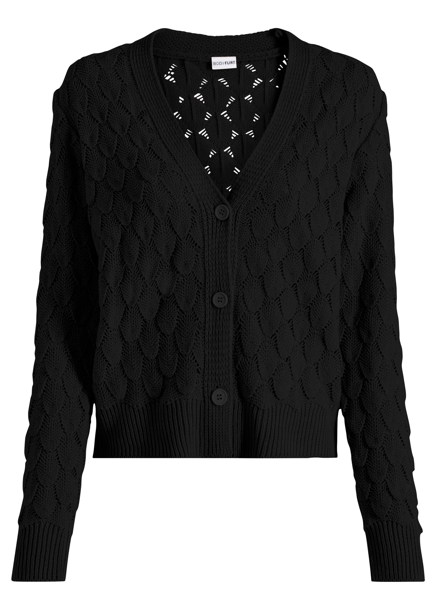 Jachetă tricotată cu model ajurat • negru • magazin bonprix