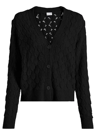 Jachetă tricotată cu model ajurat • negru • magazin bonprix