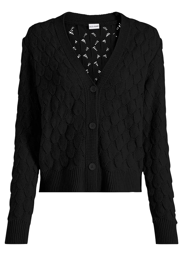 Jachetă tricotată cu model ajurat • negru • magazin bonprix