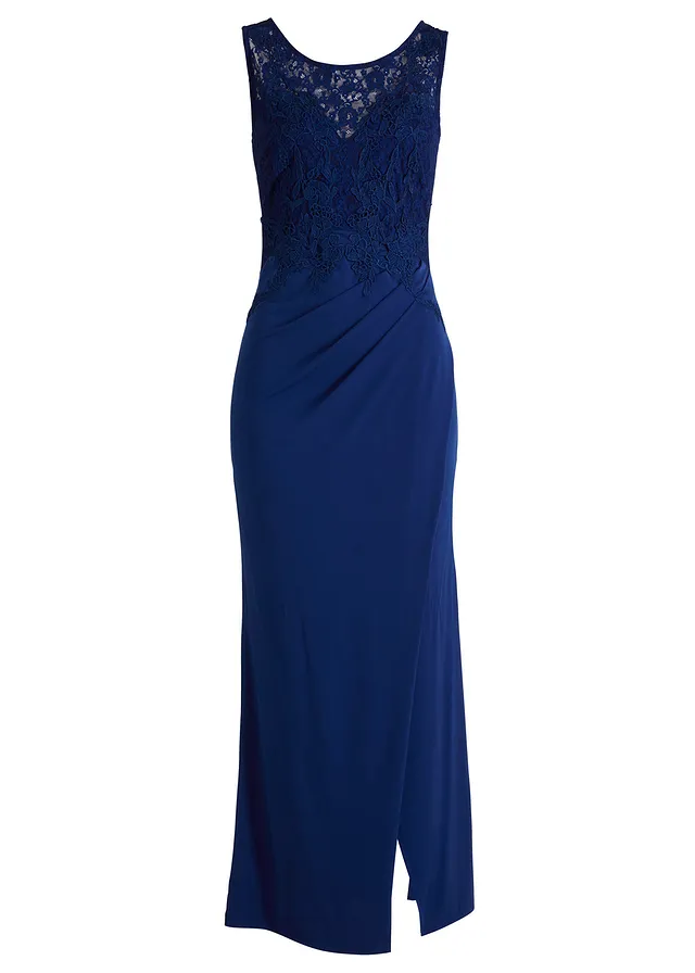 Maxi jurk met kant, Kleur: donkerblauw