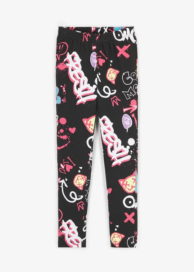 Legging met biologisch katoen, Kleur: zwart gedessineerd