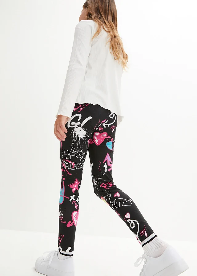 Legging met biologisch katoen, Kleur: zwart gedessineerd