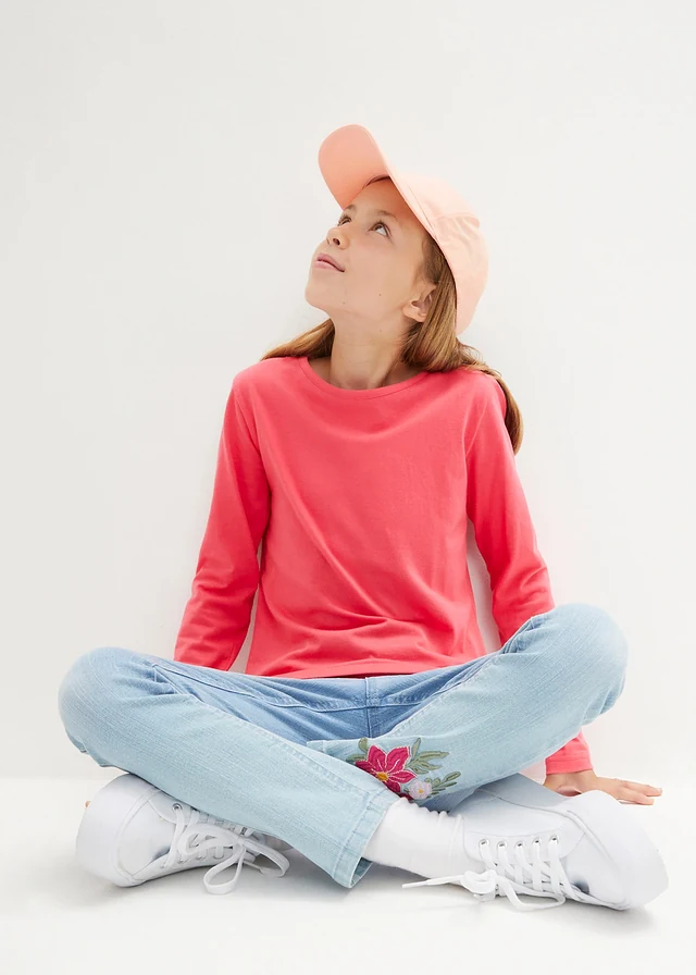 Meisjes longsleeve van katoen (set van 3), Kleur: zwart+wolwit+framboise