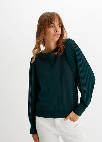 Pull doux en fine maille • vert profond • Boutique bonprix