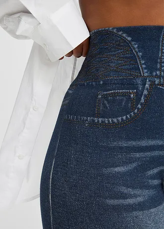 Corrigerende naadloze legging in denim look, sterk corrigerend, Kleur: blauw denimlook