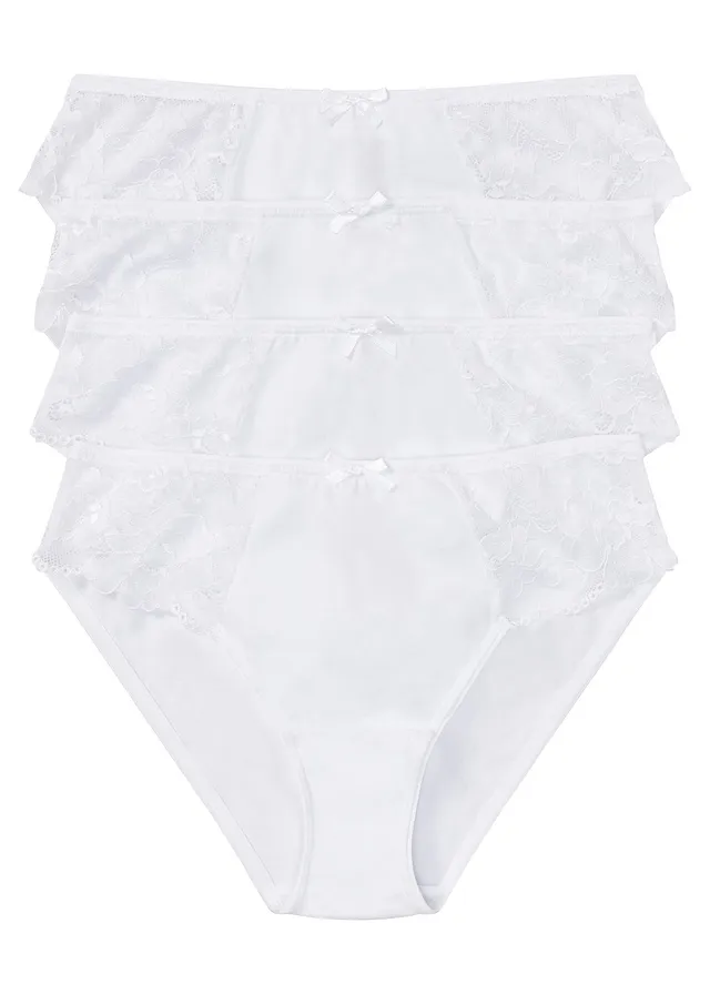 Chilot cu bumbac moale și dantelă (set/4 buc.) • alb • magazin bonprix