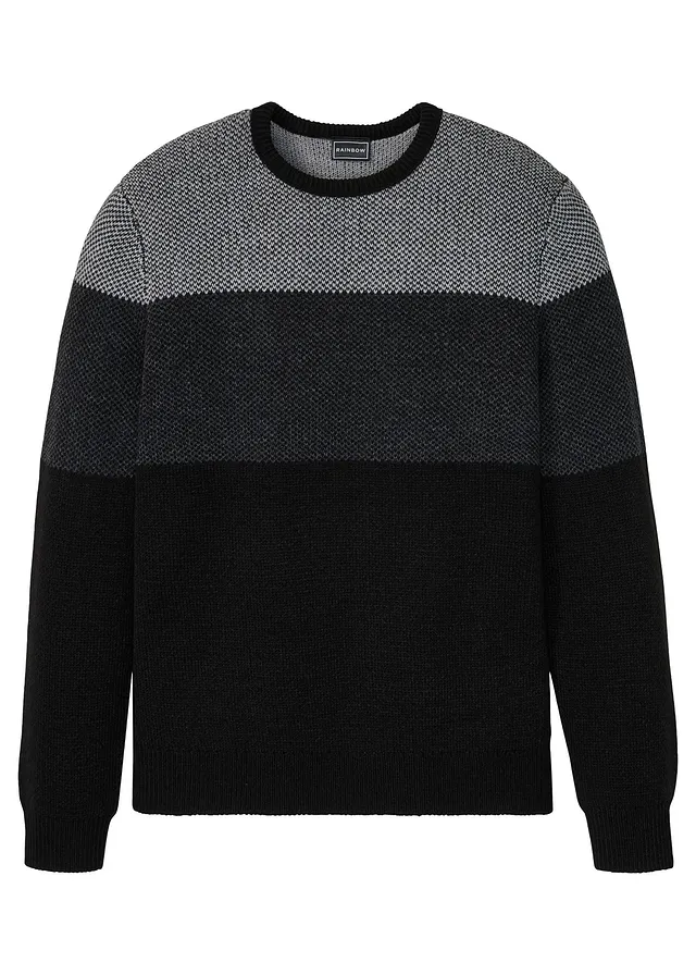 Pulover colour-blocking cu decolteu rotund