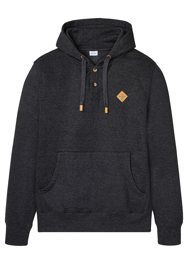 Hoodie met imitatieleren details • zwart mêlee • bonprix online shop
