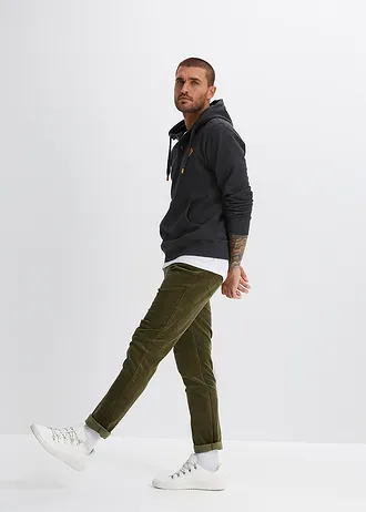 Hoodie met imitatieleren details en binnenin zacht geruwd • zwart mêlee • bonprix online shop