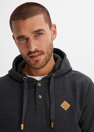 Hoodie met imitatieleren details en binnenin zacht geruwd • zwart mêlee • bonprix online shop