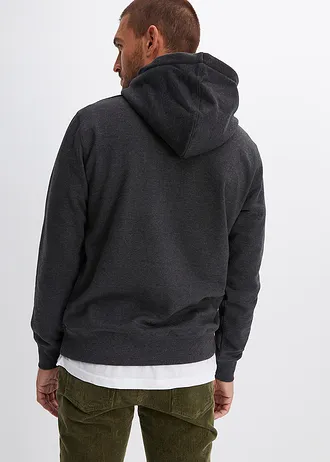 Hoodie met imitatieleren details en binnenin zacht geruwd • zwart mêlee • bonprix online shop