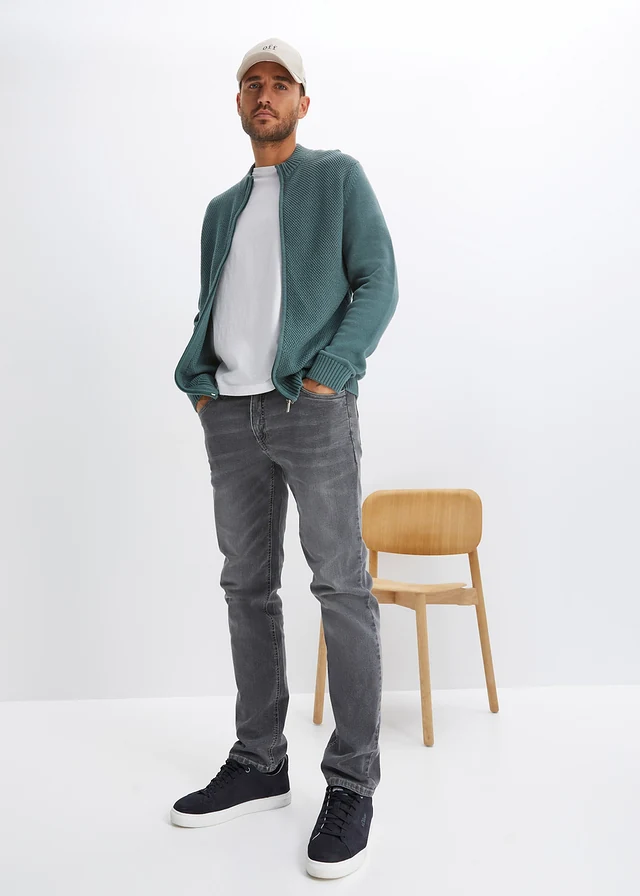Gilet en fine maille 100% coton, Couleur: gris vert