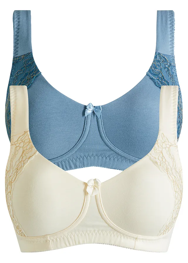 Hladká podprsenka bez kostic, s organickou bavlnou (2 ks v balení) • krémově bílá + modrá • bonprix obchod