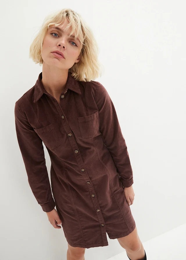 Robe en velours côtelé extensible, Couleur: brun terre