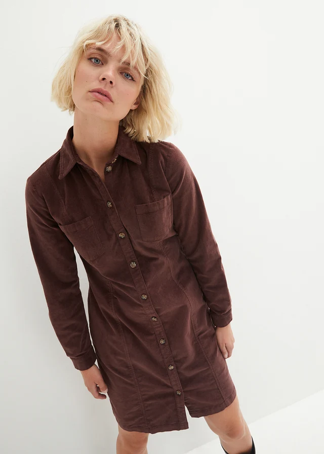 Corduroy overhemdjurk met stretch • terrabruin • bonprix online shop