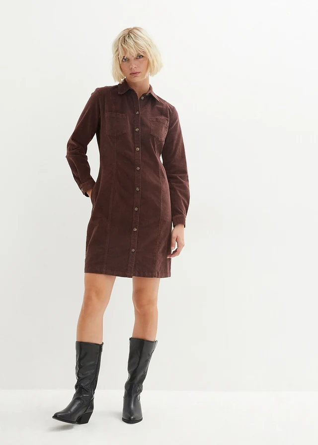 Robe en velours côtelé extensible, Couleur: brun terre