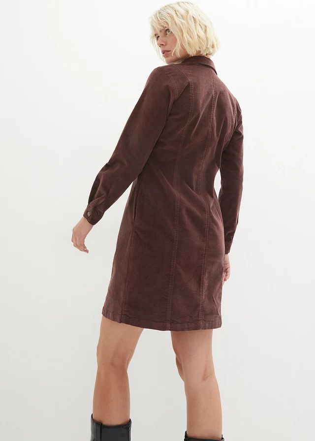 Robe en velours côtelé extensible, Couleur: brun terre
