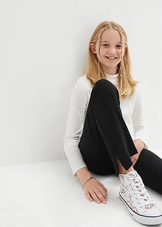 Dívčí rozšířené kalhoty ze směsi s organickou bavlnou, s postranními rozparky • černá • bonprix obchod