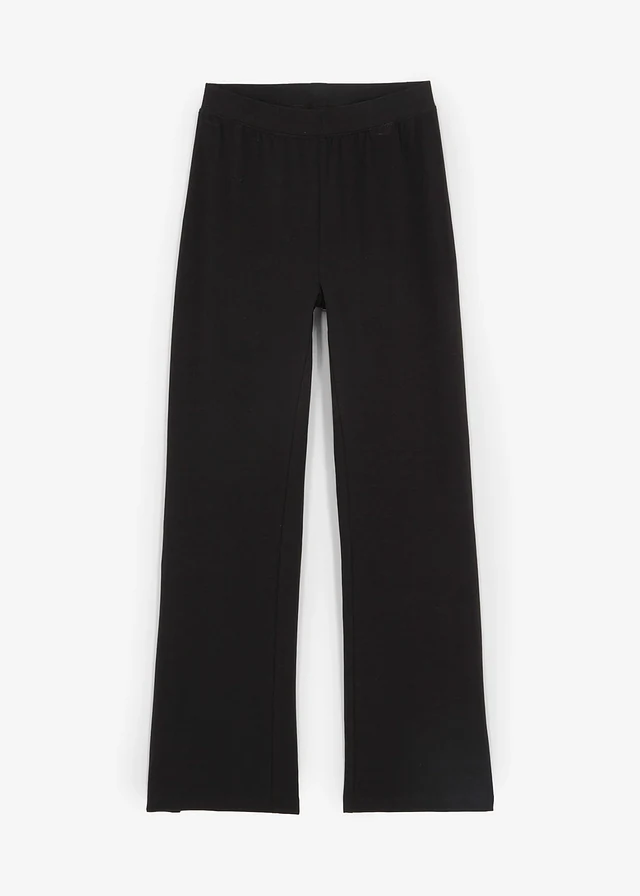 Pantalon évasée en coton extensible avec fentes sur les côtés, Couleur: noir