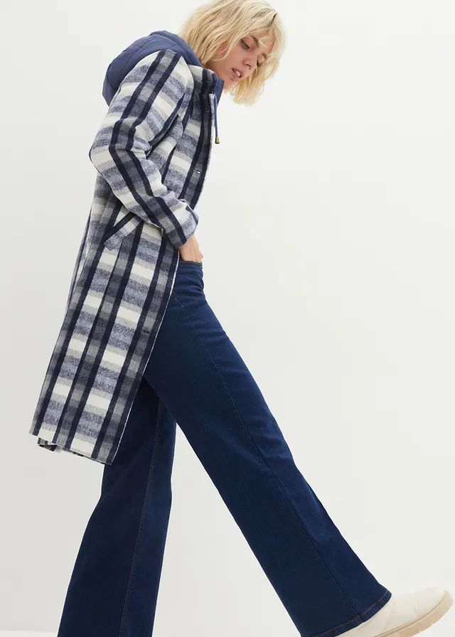 Korte coat, 2-in1 look • indigo-grijs geruit • product-page.page-title-suffix