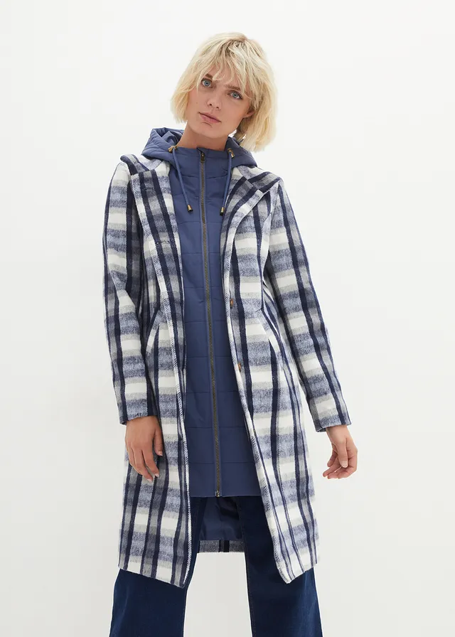 Korte coat, 2-in1 look • indigo-grijs geruit • product-page.page-title-suffix