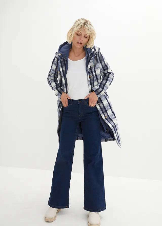 Korte coat, 2-in1 look • indigo-grijs geruit • product-page.page-title-suffix