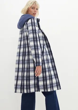 Korte coat, 2-in1 look • indigo-grijs geruit • bonprix online shop