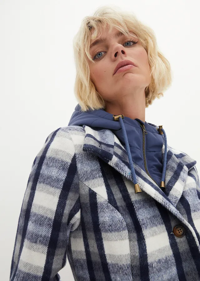 Korte coat, 2-in1 look • indigo-grijs geruit • product-page.page-title-suffix