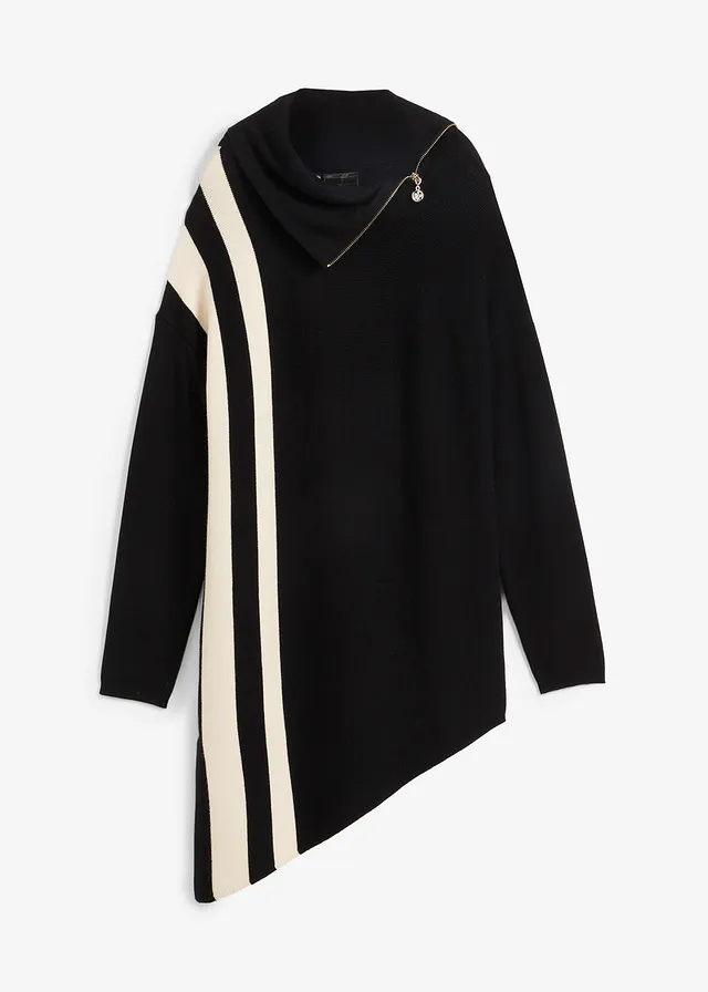 Pull à pans, Couleur: noir/gris galet rayé
