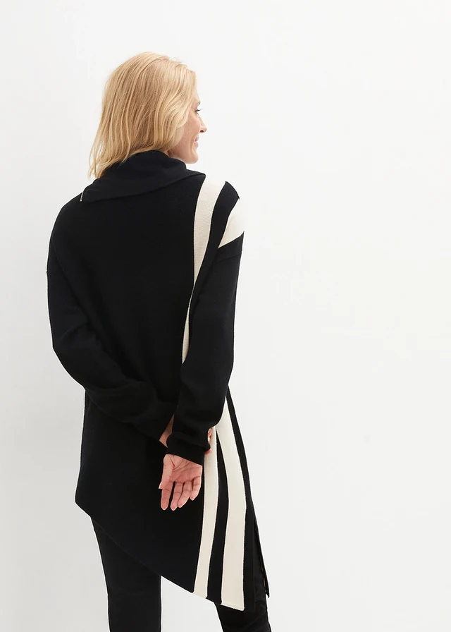 Pull à pans, Couleur: noir/gris galet rayé