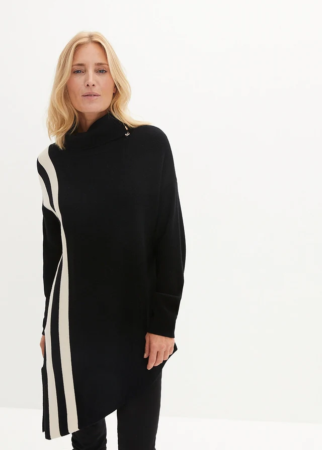Pull à pans, Couleur: noir/gris galet rayé