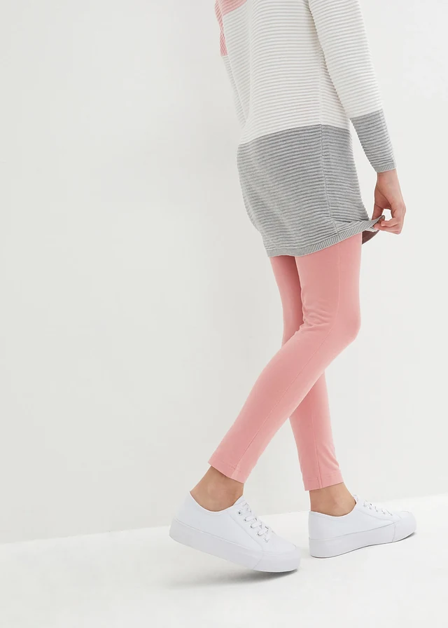 Lot de 3 leggings en jersey de coton extensible, Couleur: bleu foncé + rose fumé + sauge fumé imprimé