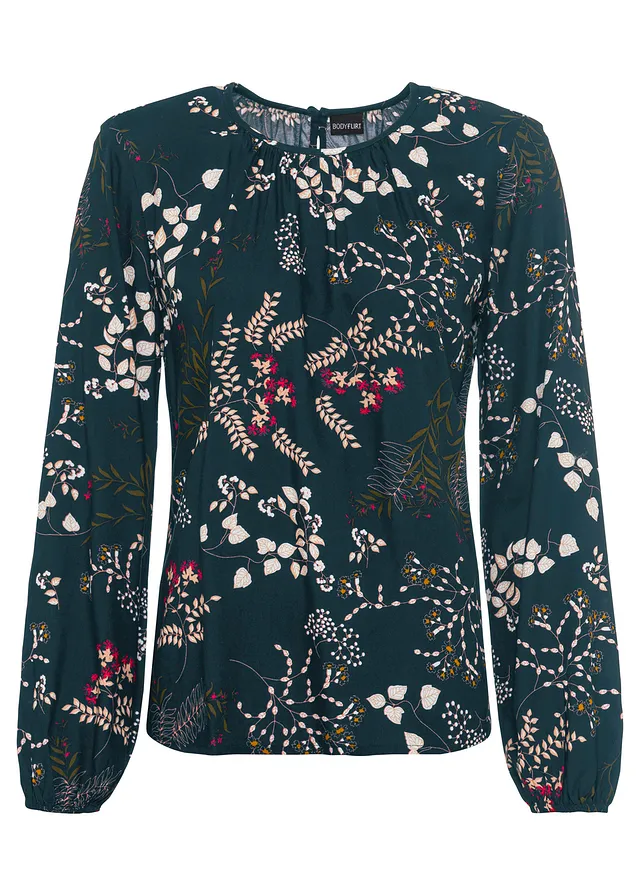 Blouse en viscose • vert profond à fleurs • Boutique bonprix