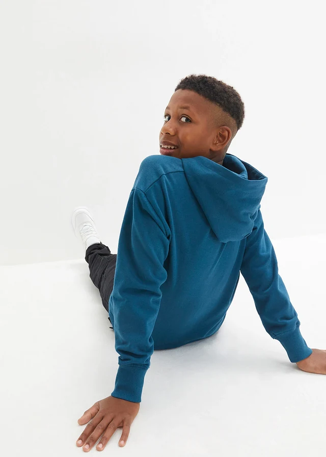 Oversized hoodie van katoen met graffiti print, Kleur: blauwpetrol