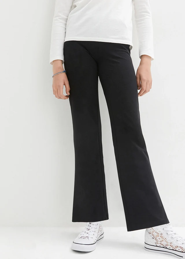 Pantalon évasée en coton extensible avec fentes sur les côtés, Couleur: noir